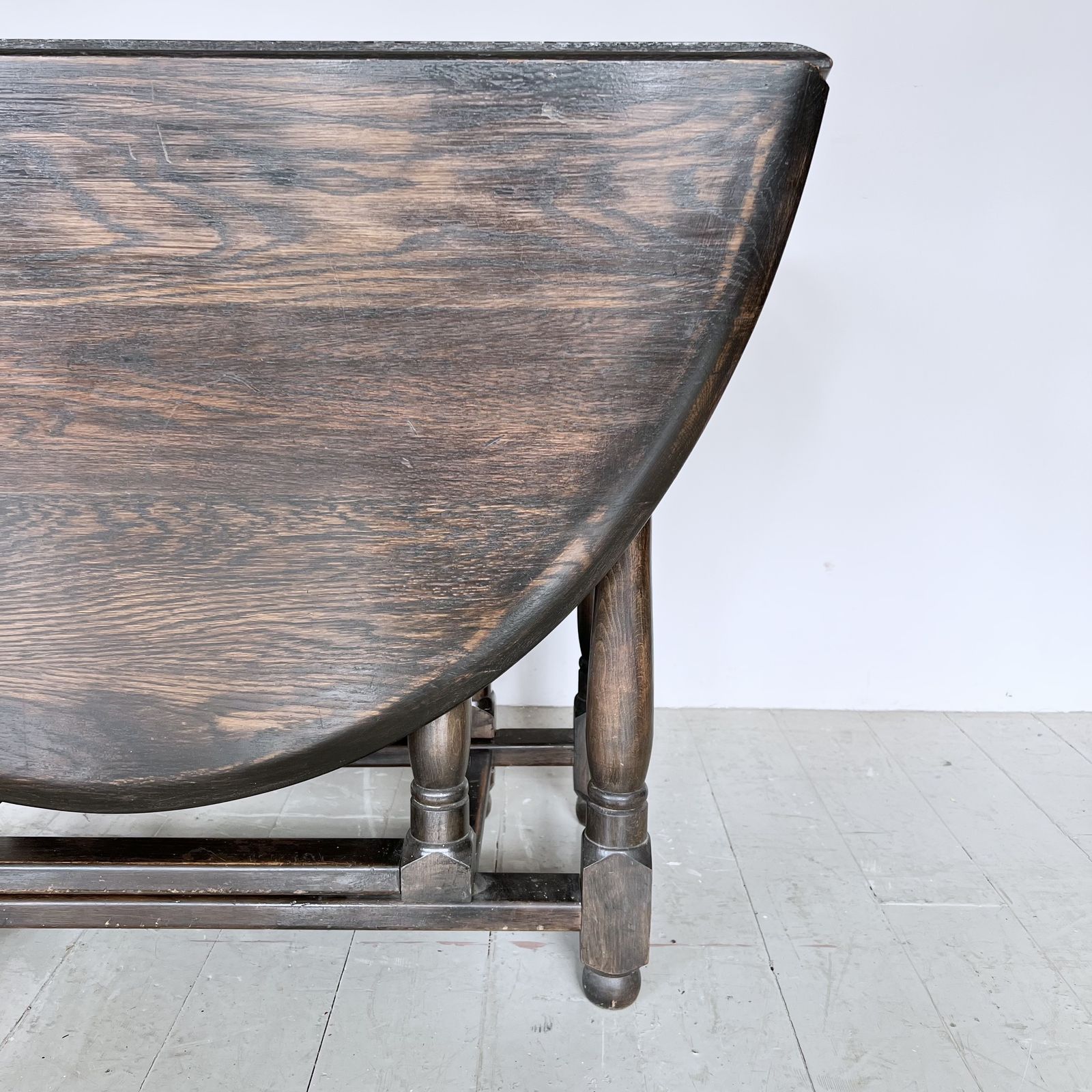 Dark Stained Solid Wood Oval Drop Leaf Table photo vintage
