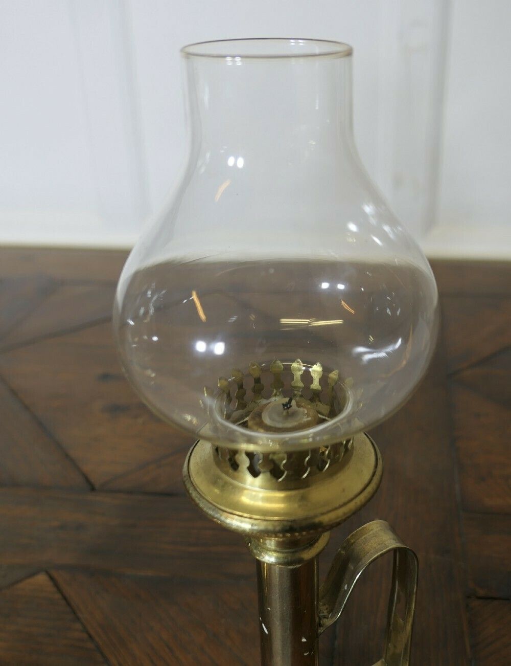 Pair Of Brass Candlesticks With Glass Chimneys photo buy