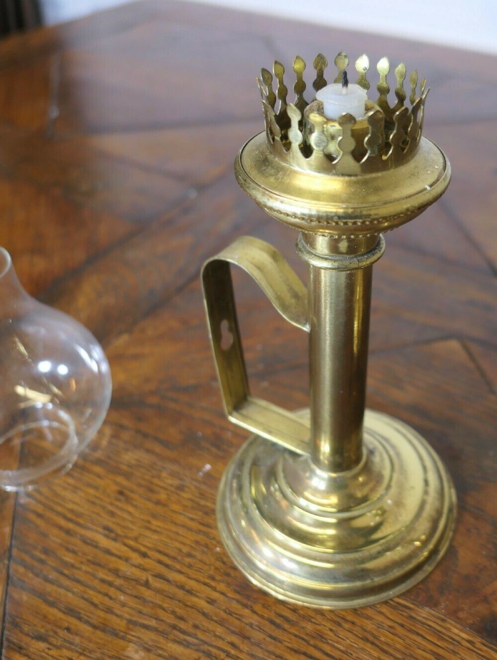 photo furniture Pair Of Brass Candlesticks With Glass Chimneys