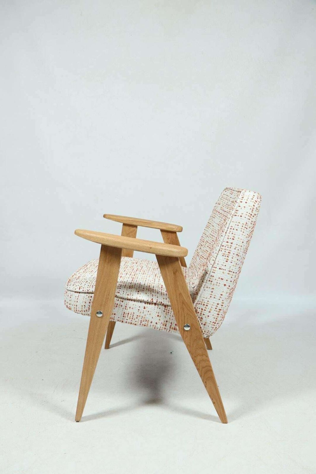 Space Age Armchairs Set Of 2 Oak Wood White Boucle Orange Polka Dots By Chierowski photo vintage
