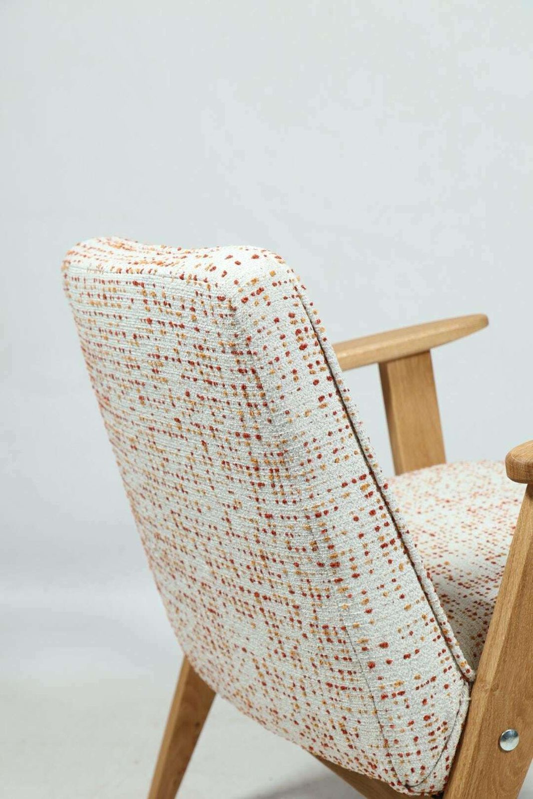 photo for sale Space Age Armchairs Set Of 2 Oak Wood White Boucle Orange Polka Dots By Chierowski