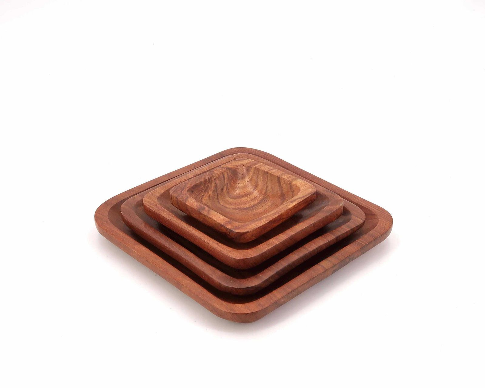 Set Of 4 Wooden Trundle Square Dishes, 1970s / Tray, Ring Dish photo furniture