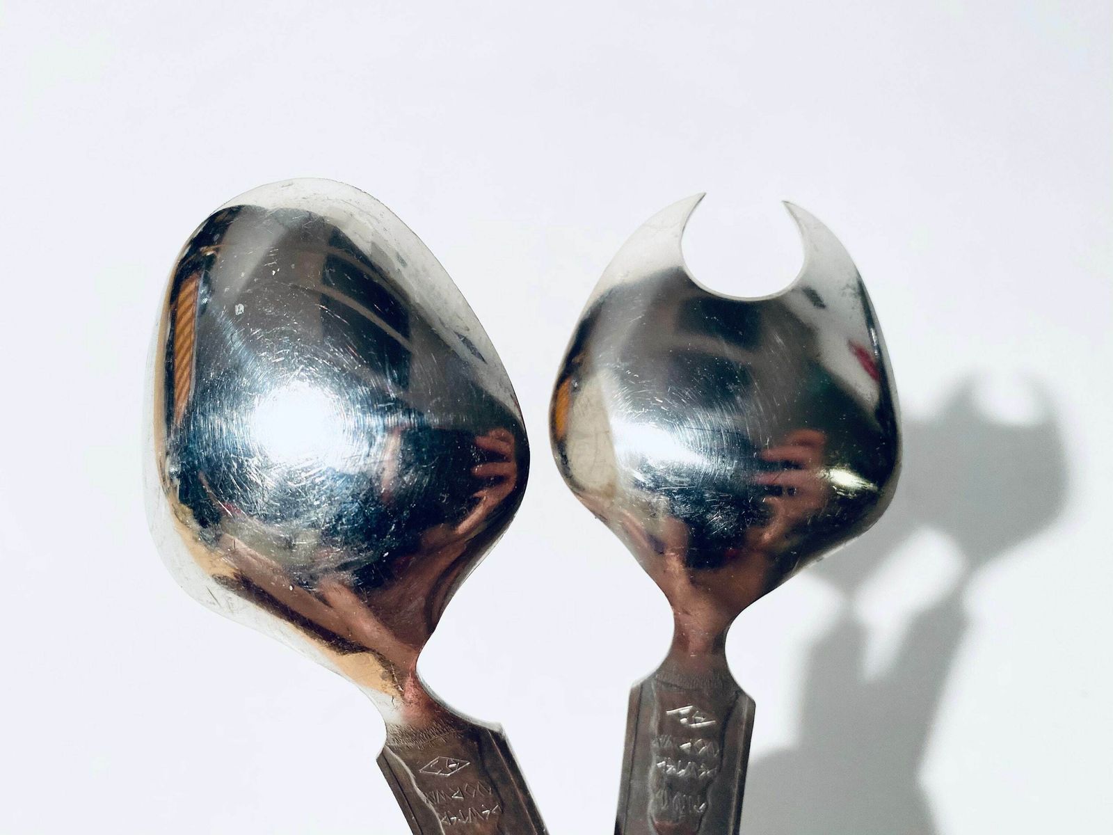 photo furniture Viking Motif Silver Salad Servers Heilag Olav Norway / Konge Tinn Pewter / Vintage 1970s Design