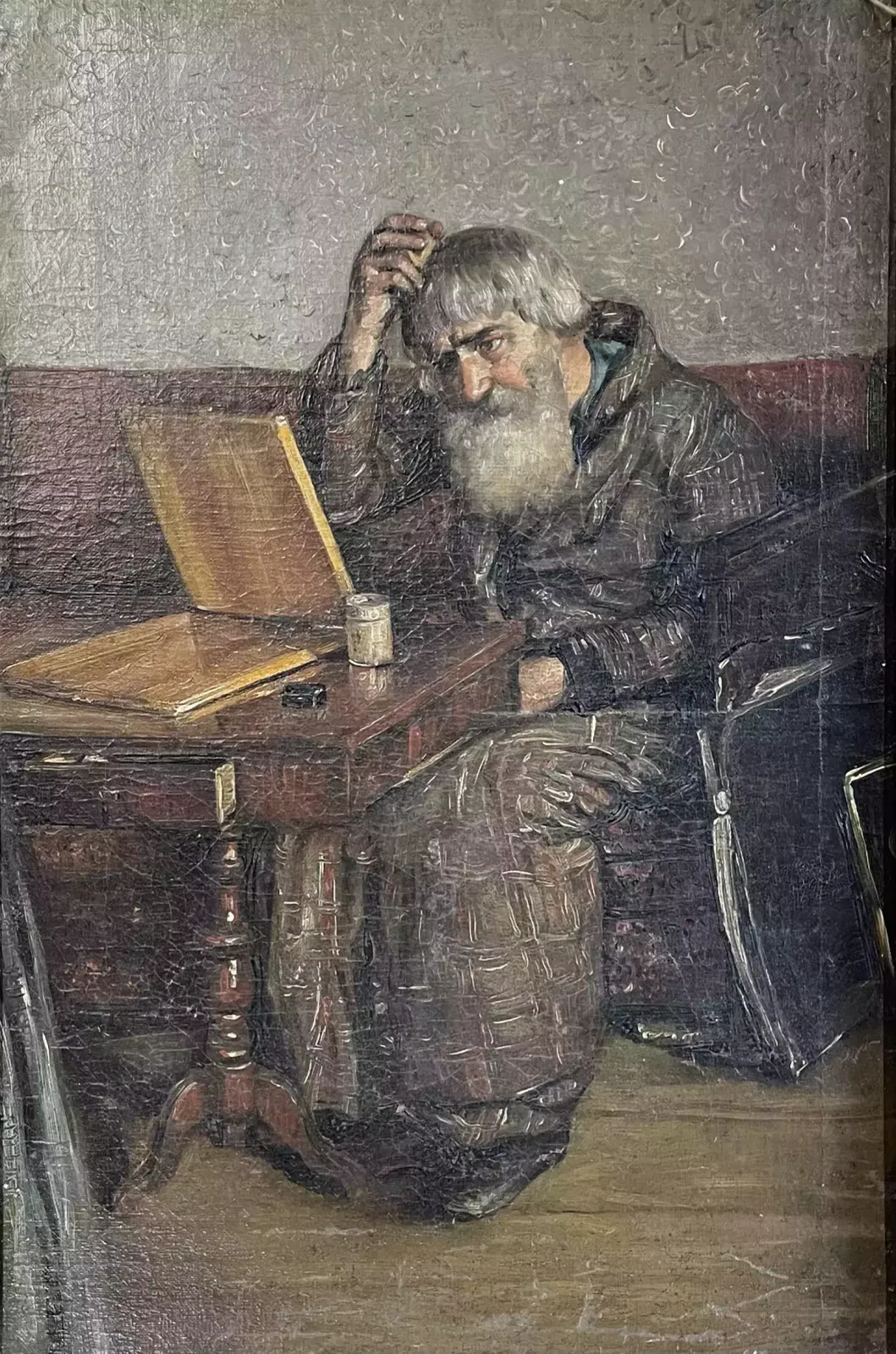 Russian School, 18th Century: Man Combing His Hair, Oil On Canvas photo furniture