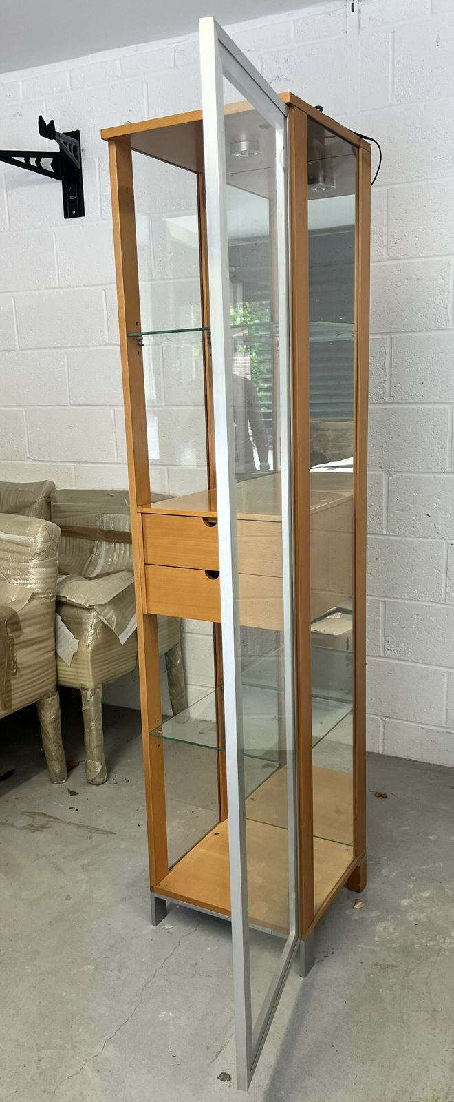 Tall Slimline Designer Glass And Light Wood Cabinet photo furniture