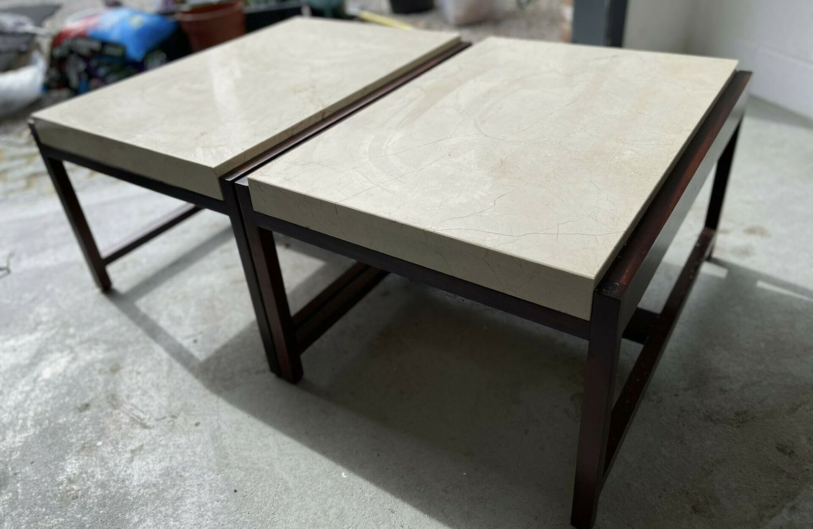 Marble / Stone And Wood Coffee Tables (Set Of Two) photo for sale