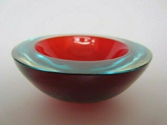 Round Red Turquoise Blue Sommerso Art Glass Geode Bowl Murano Barbini Seguso Era photo furniture