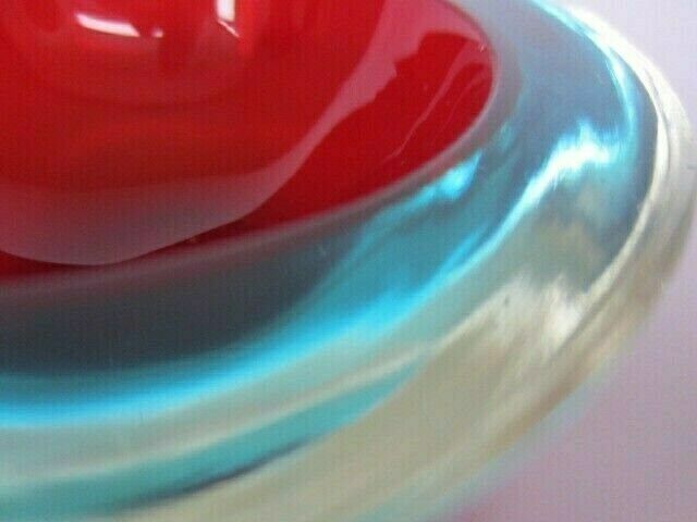 Round Red Turquoise Blue Sommerso Art Glass Geode Bowl Murano Barbini Seguso Era photo 64.0