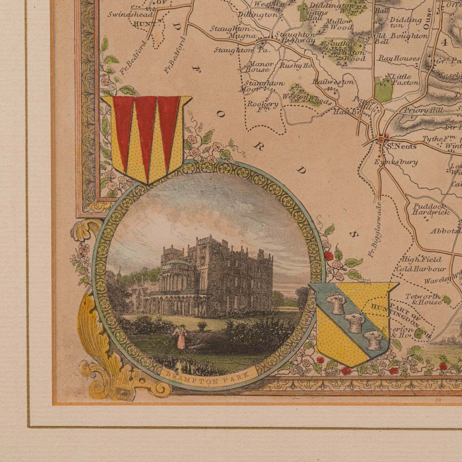 photo furniture Antique Lithography Map, Huntingdonshire, English, Framed Cartography, Victorian