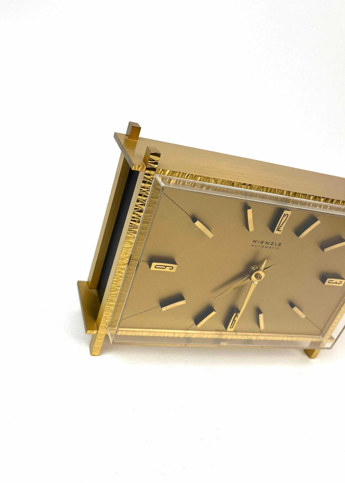 Stunning Golden Kienzle Mid Century Brutalist Desk Clock Germany 1960 photo for sale