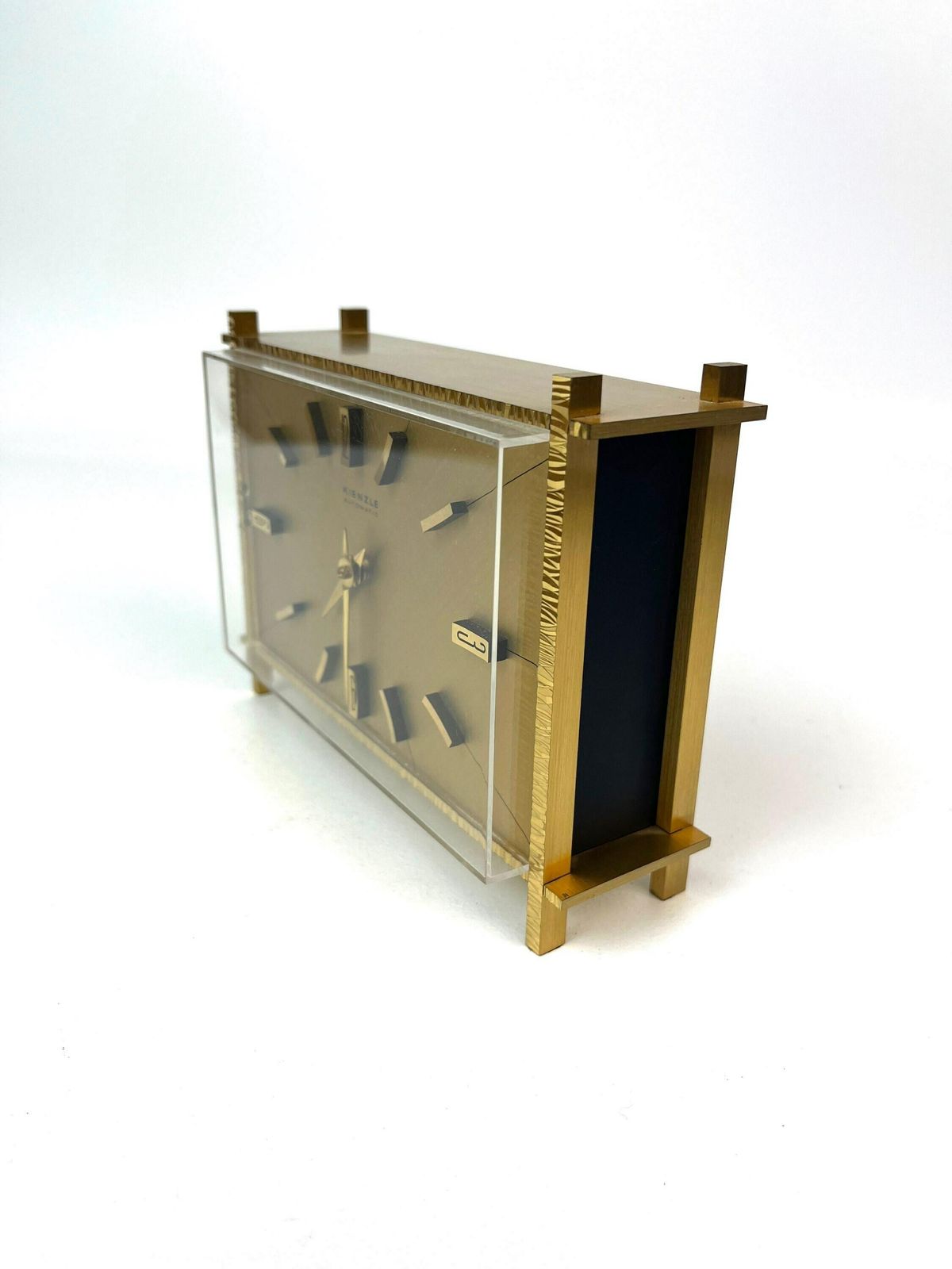 Stunning Golden Kienzle Mid Century Brutalist Desk Clock Germany 1960 photo vintage