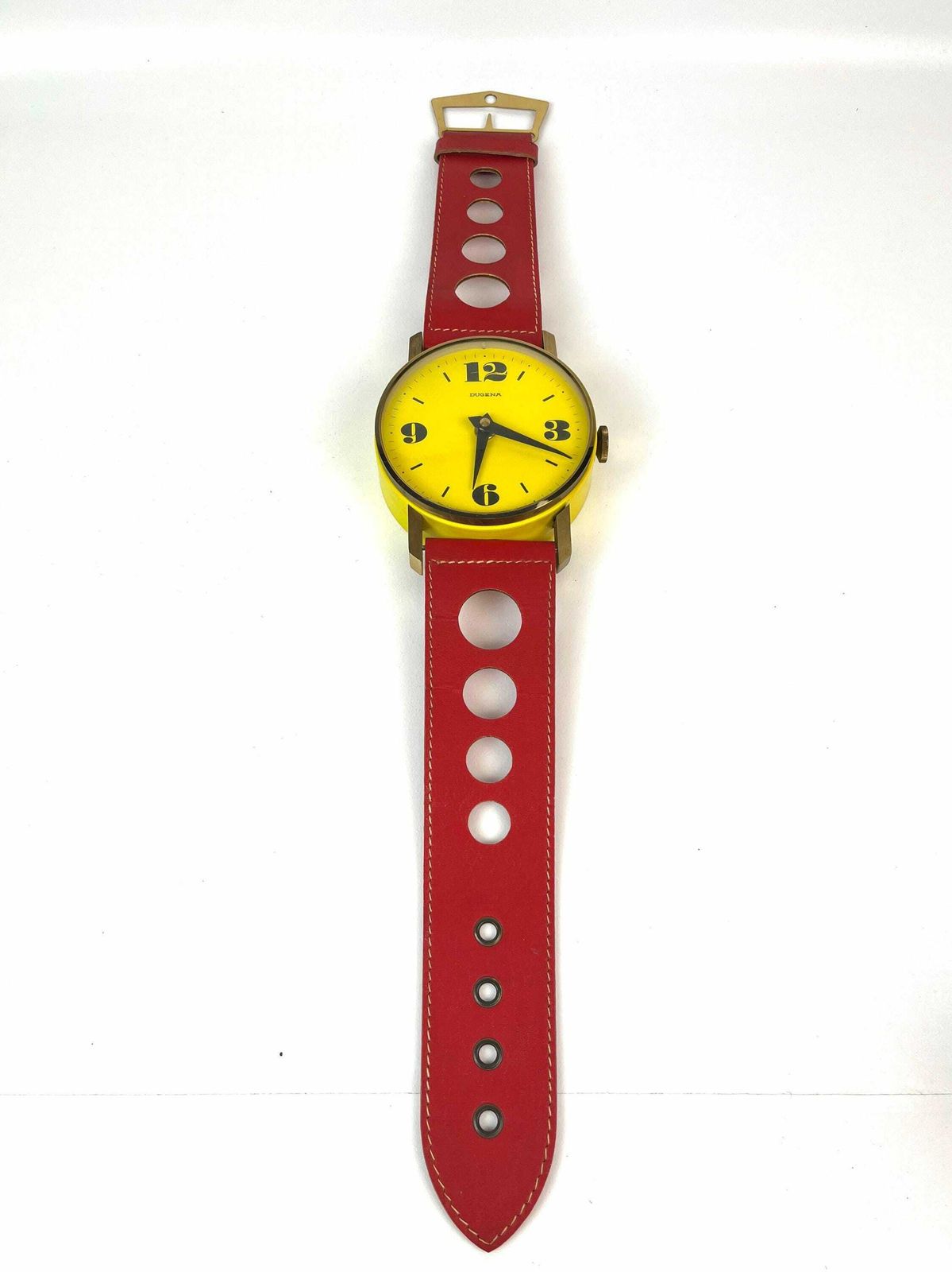 photo furniture Rare Mid Century Xl Yellow Red 70s Pop Art Wall Clock In Wrist Watch Shape By Dugena