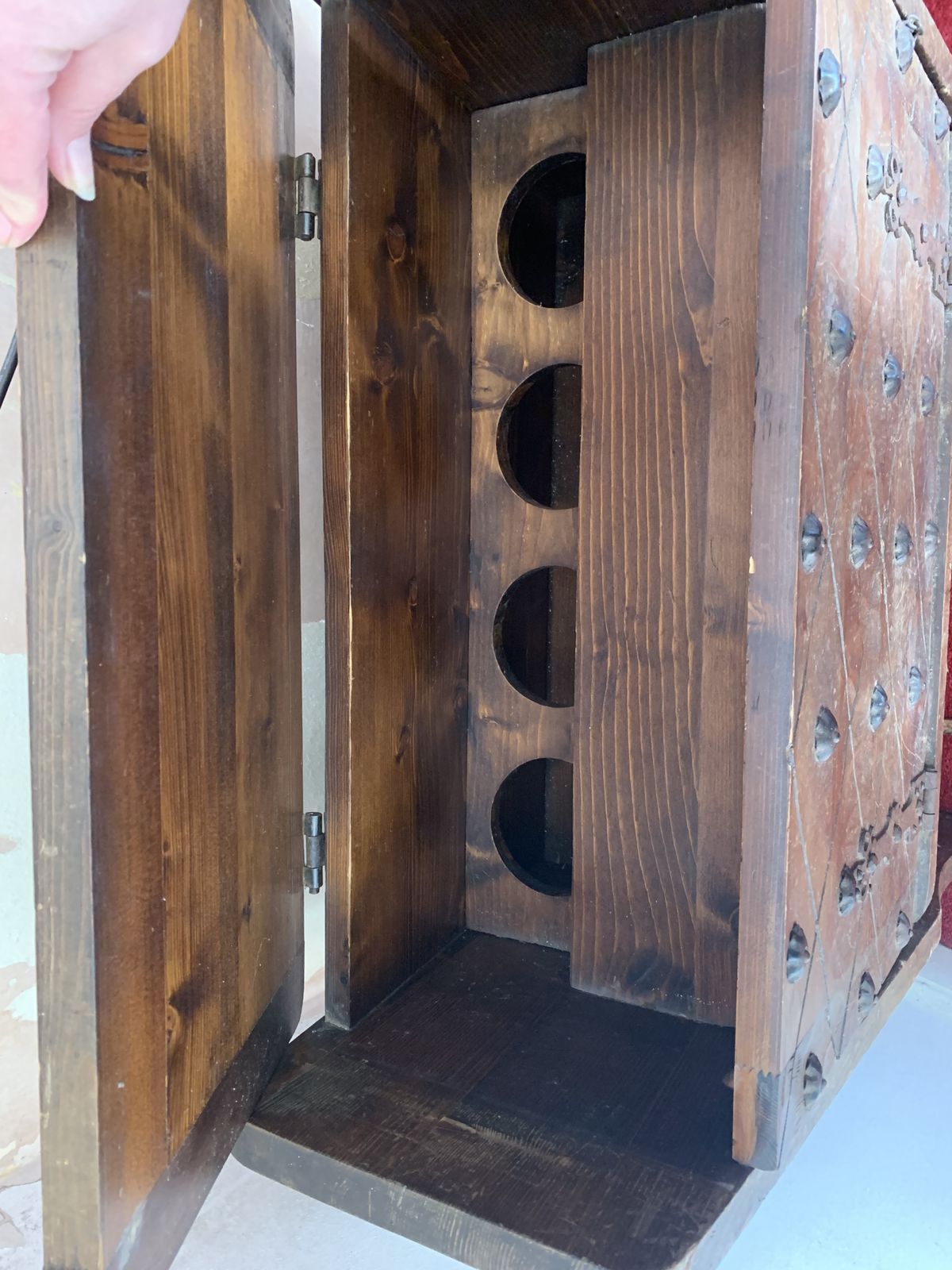Bar Cocktail Cabinet In Pine And Wrought Iron, France / Spain, 1960s photo furniture