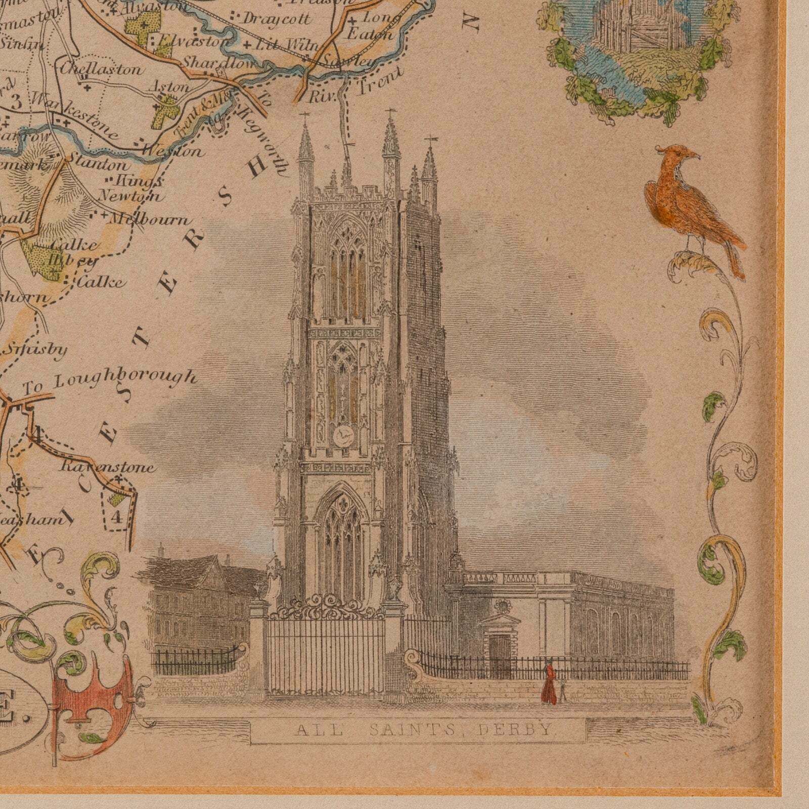 Art Antique Lithography Map, Derbyshire, English, Framed Cartography, Victorian photo