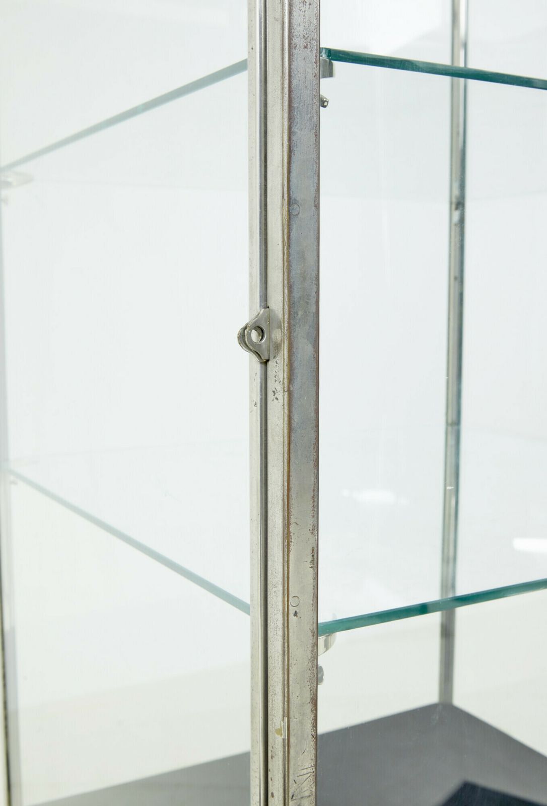 Freestanding Art Deco Steel And Leather Glazed Display Cabinet photo vinterior