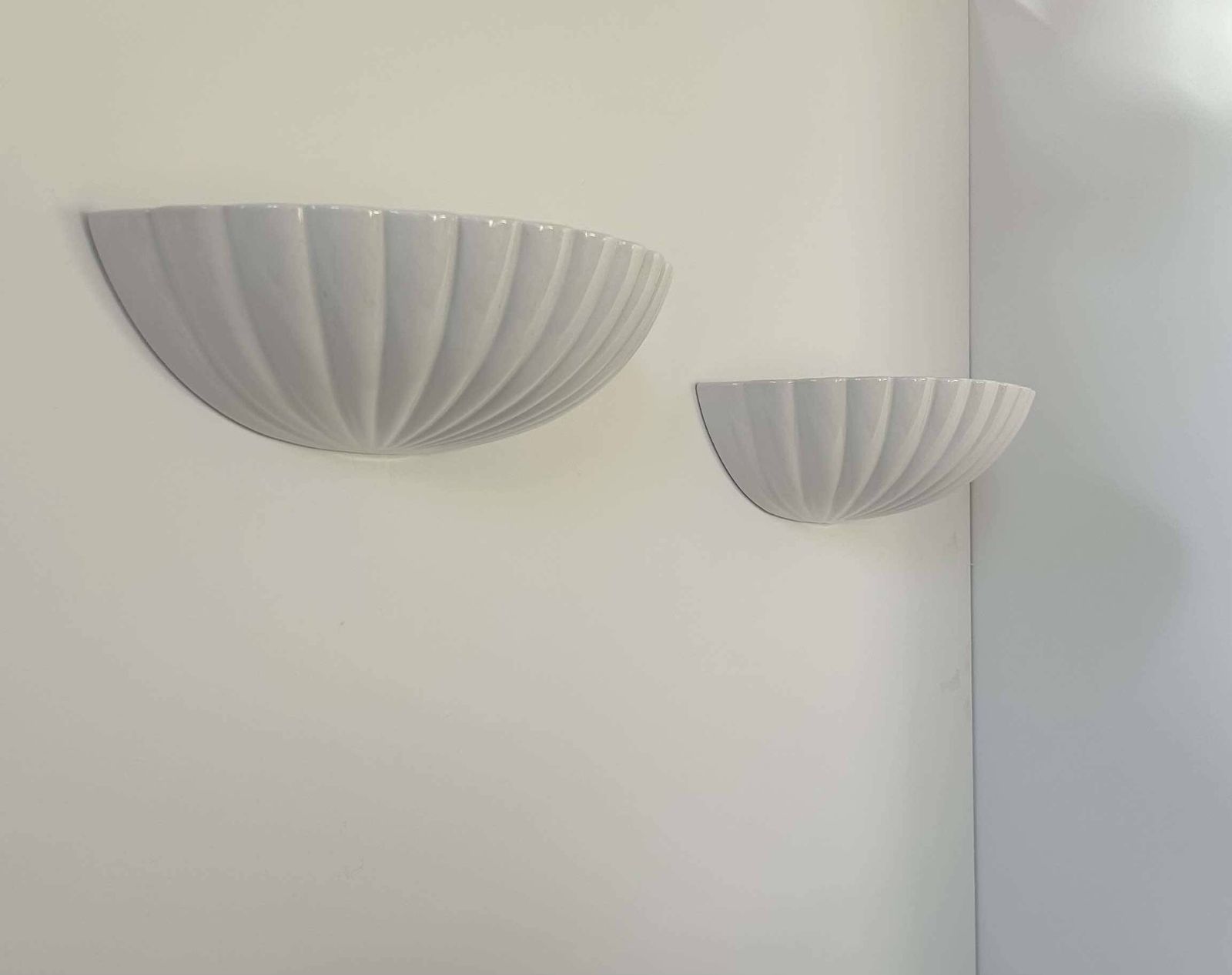 Pair Of Vintage Shell Wall Lights, White Porcelain, France 1970 photo for sale