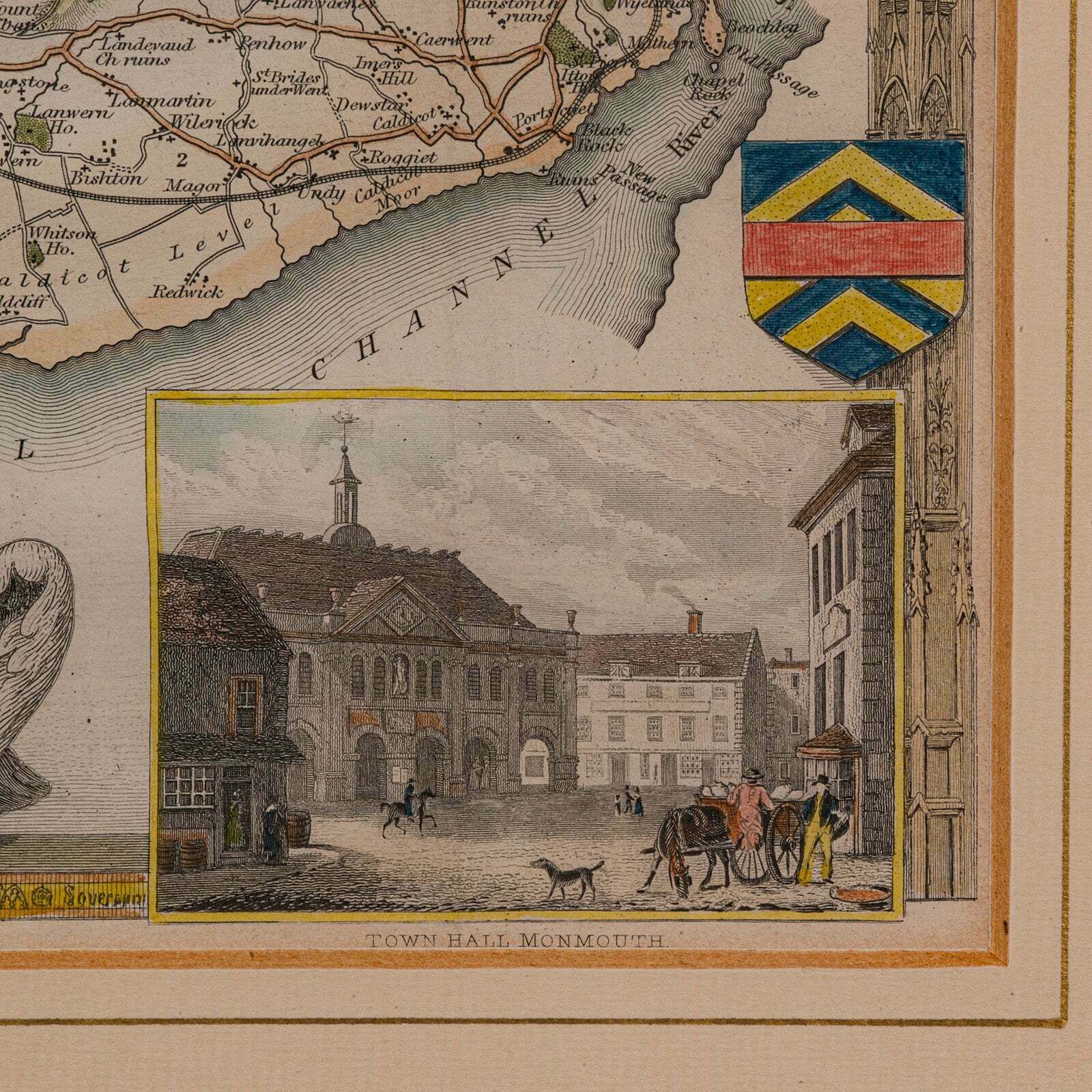 Antique Lithography Map, Monmouthshire, Framed, Welsh Cartography, Victorian photo vintage
