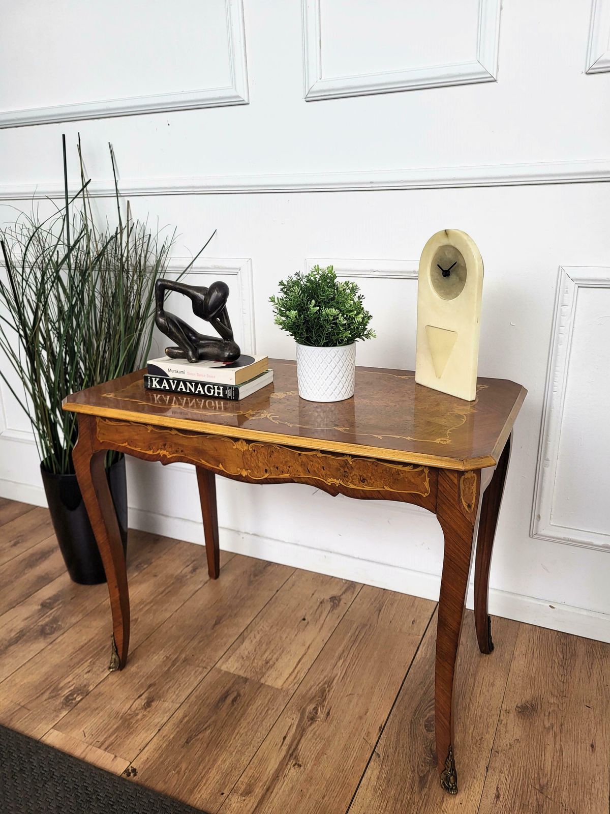 Italian Walnut Inlay Marquetry Saber Legs Sofa Or Side Table photo for sale