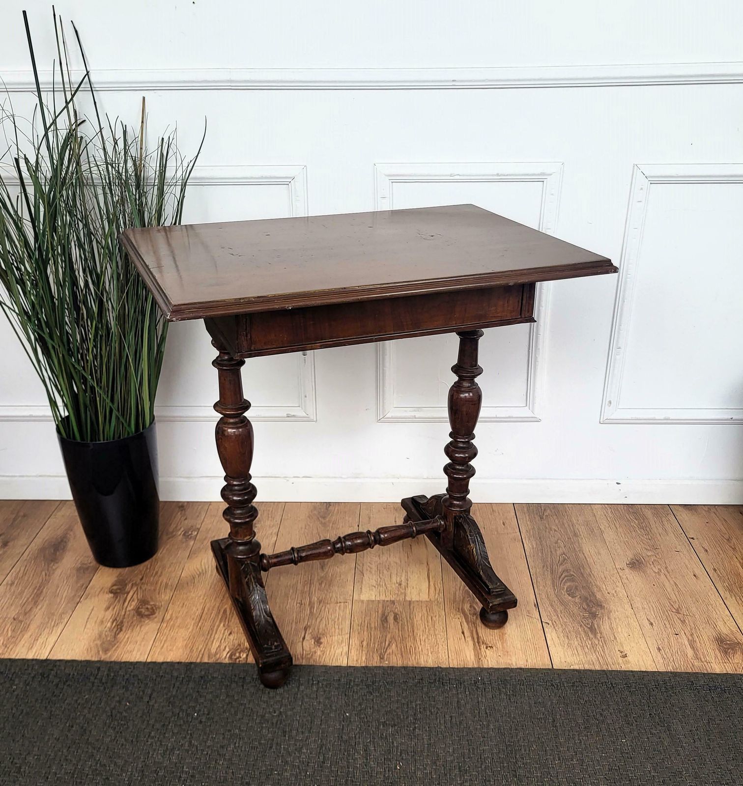 Antique French Side Table Writing Desk Oak Beveled Top Carved Decorated Legs photo buy