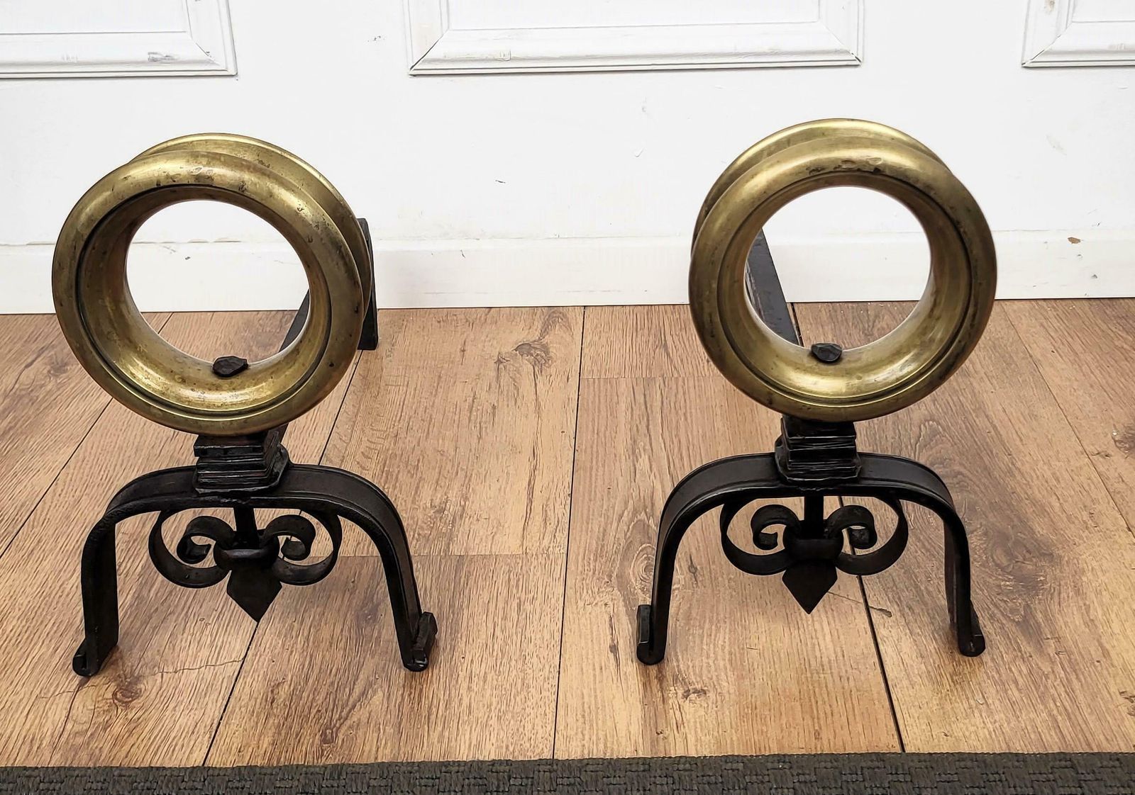 Italian Brass And Wrought Iron Pair Of Andirons photo furniture