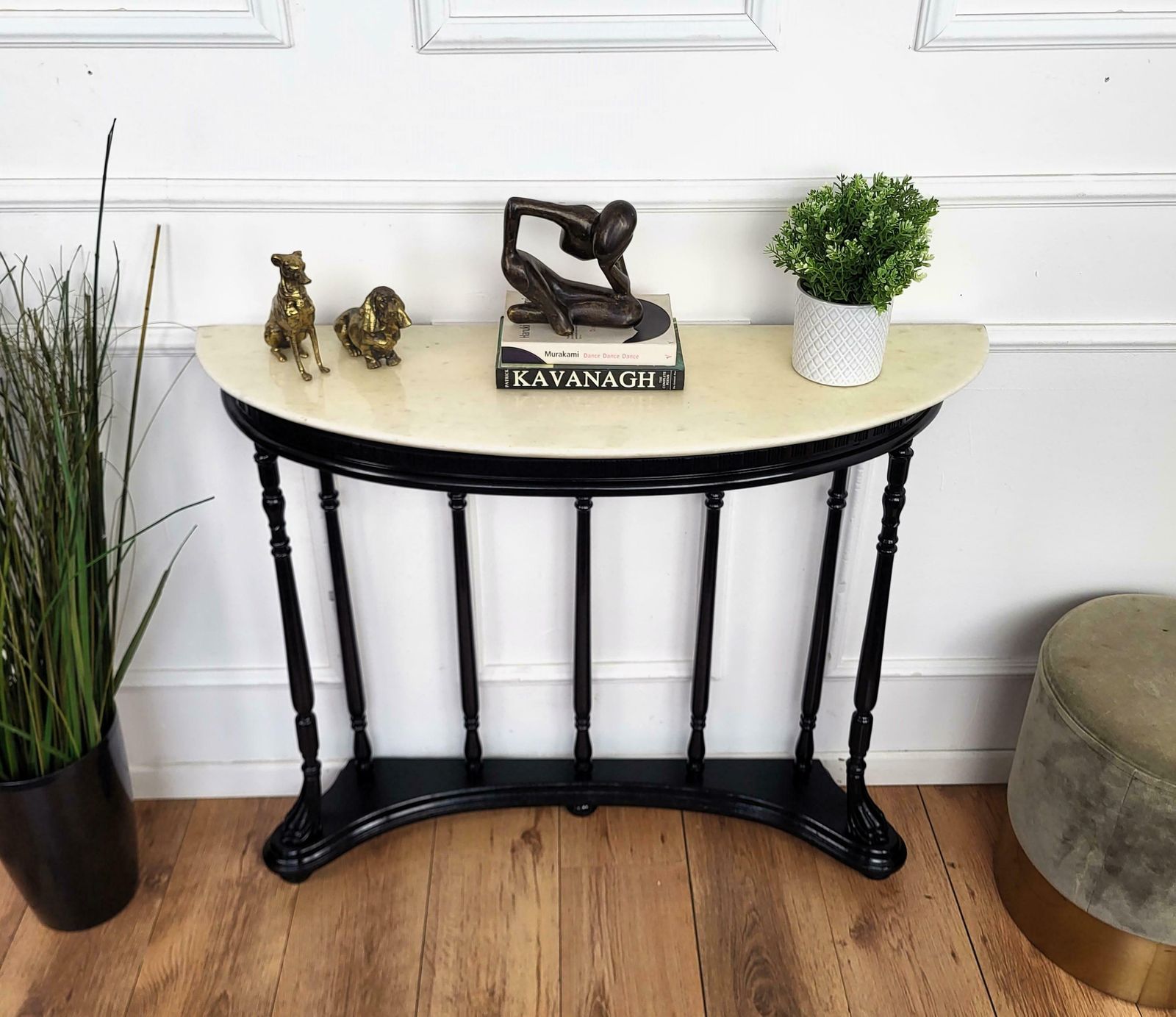 1950s Midcentury Italian Wood Brass Wall Console Table With Marble Top photo for sale