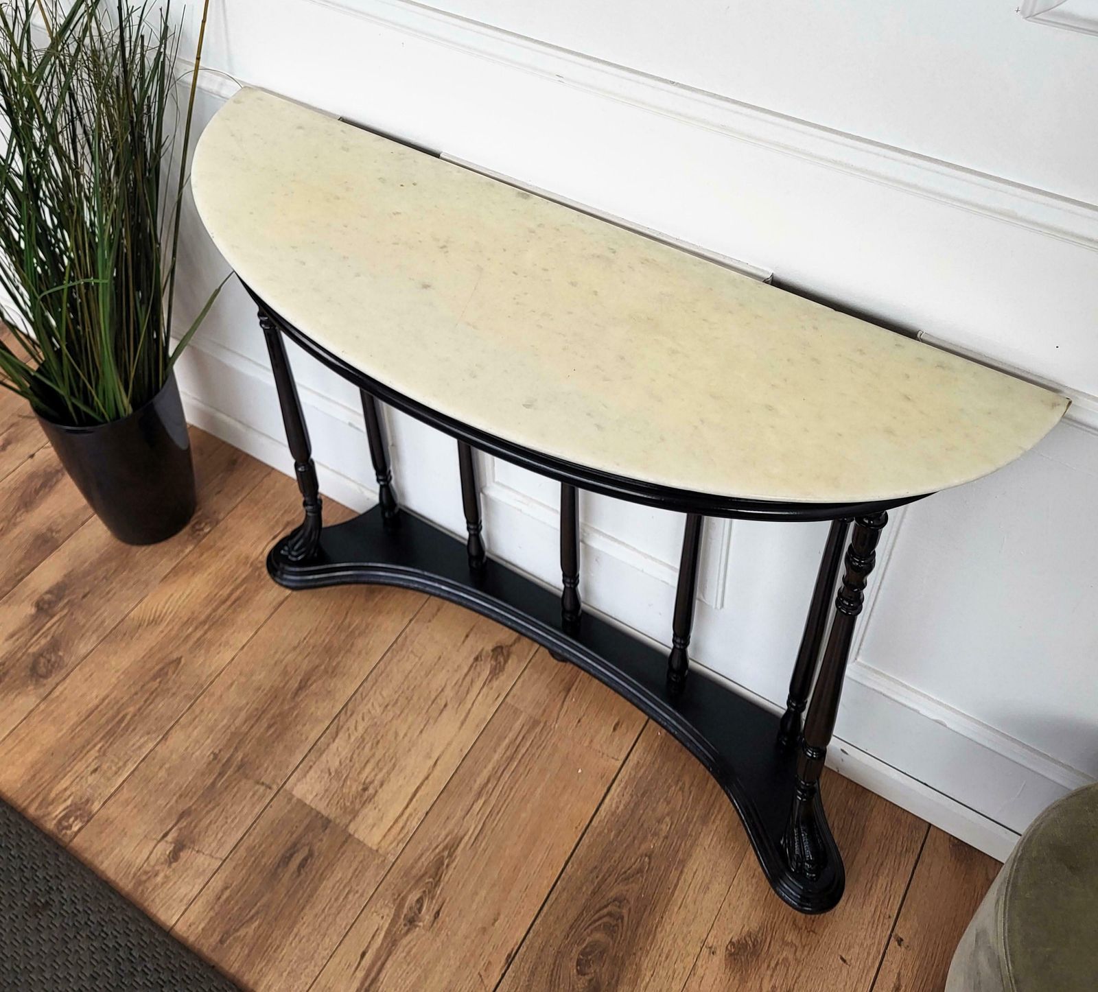 1950s Midcentury Italian Wood Brass Wall Console Table With Marble Top photo vinterior