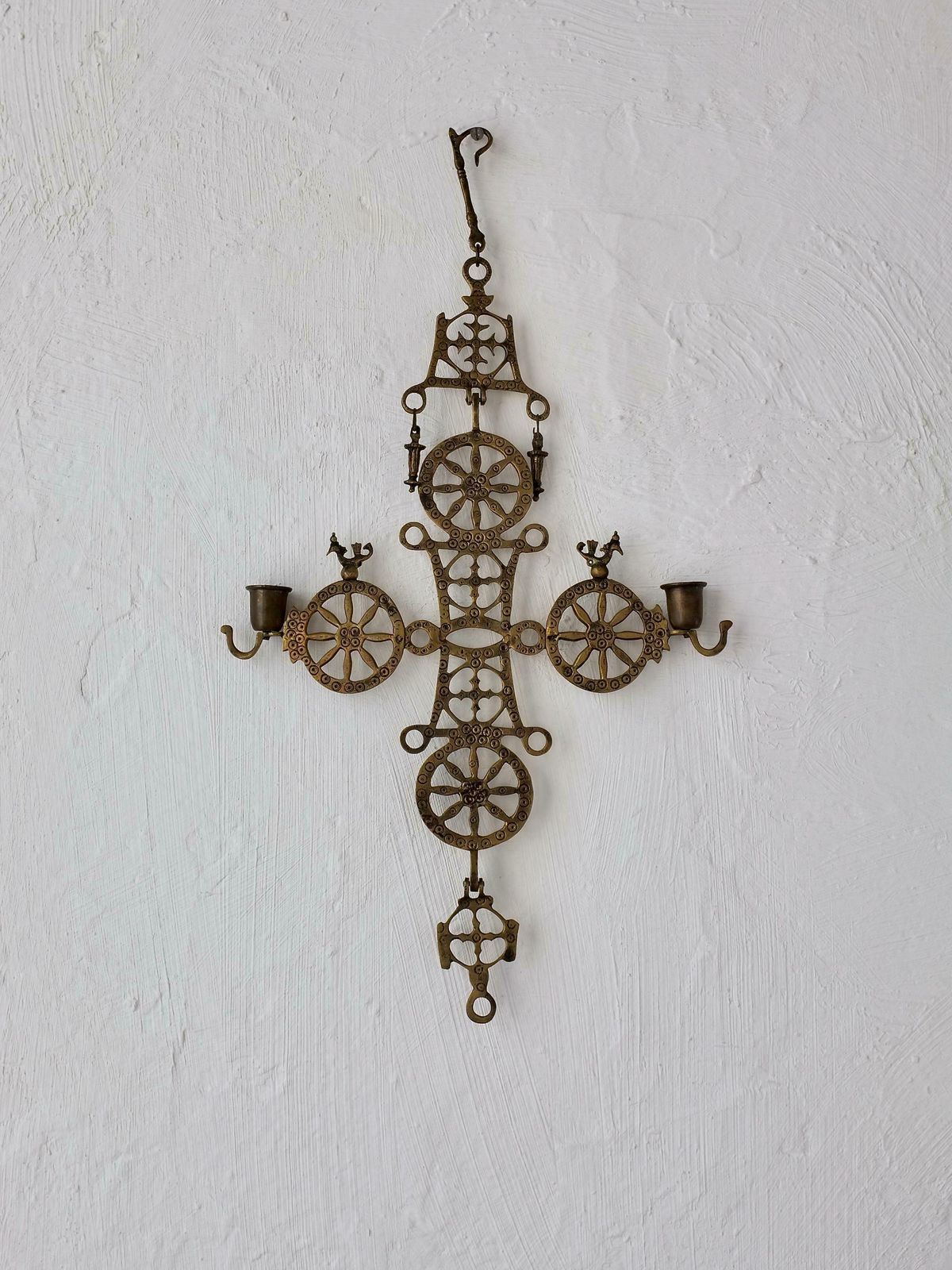 Arts & Crafts Brass Cross Hanging Candle Holder | 1920s photo Home Decor