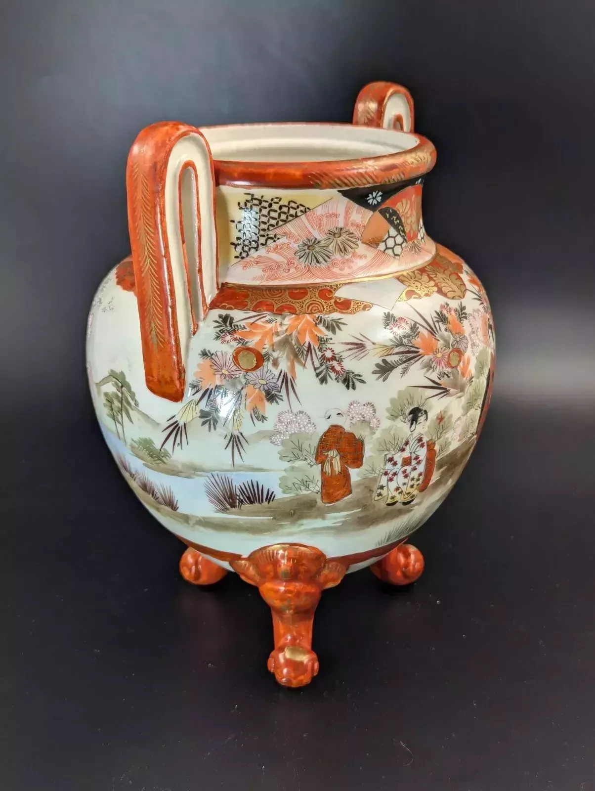 Antique Two Handled Footed Jar By Watano, Kutani, Meiji Period (1868  1912). photo Home Decor