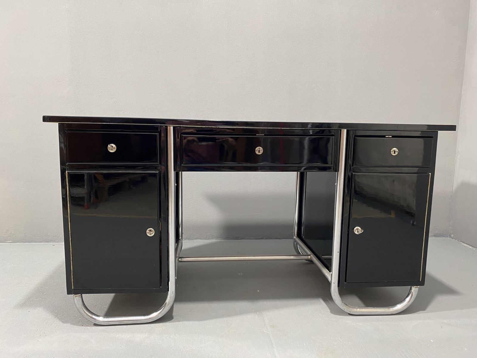 Czechoslovak Modernist Chrome And Wood Writing Desk, 1950´S, Europe