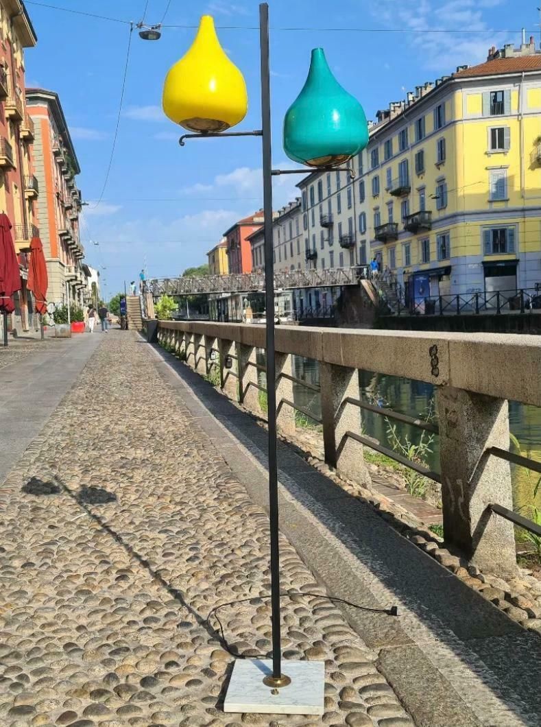 Stilnovo Floor Lamp Brass Glass Marble Iron 1950s Italy photo buy