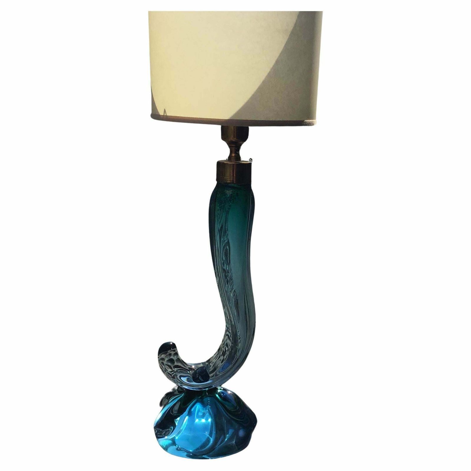 Seguso Flavio Poli Table Lamp Murano Glass Brass Lampshade 1950s Italy