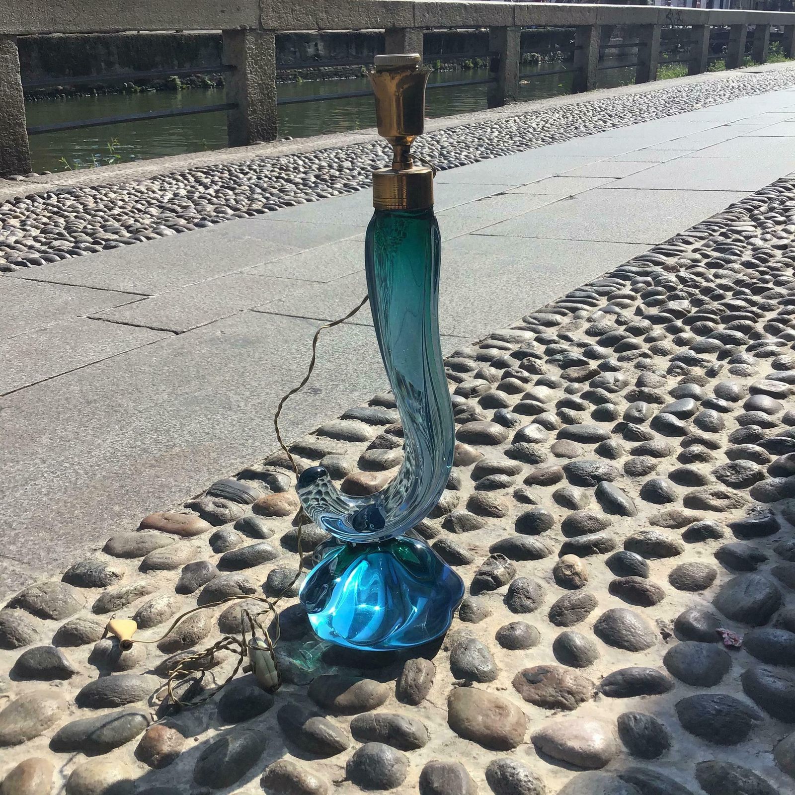 Seguso Flavio Poli Table Lamp Murano Glass Brass Lampshade 1950s Italy photo Lighting