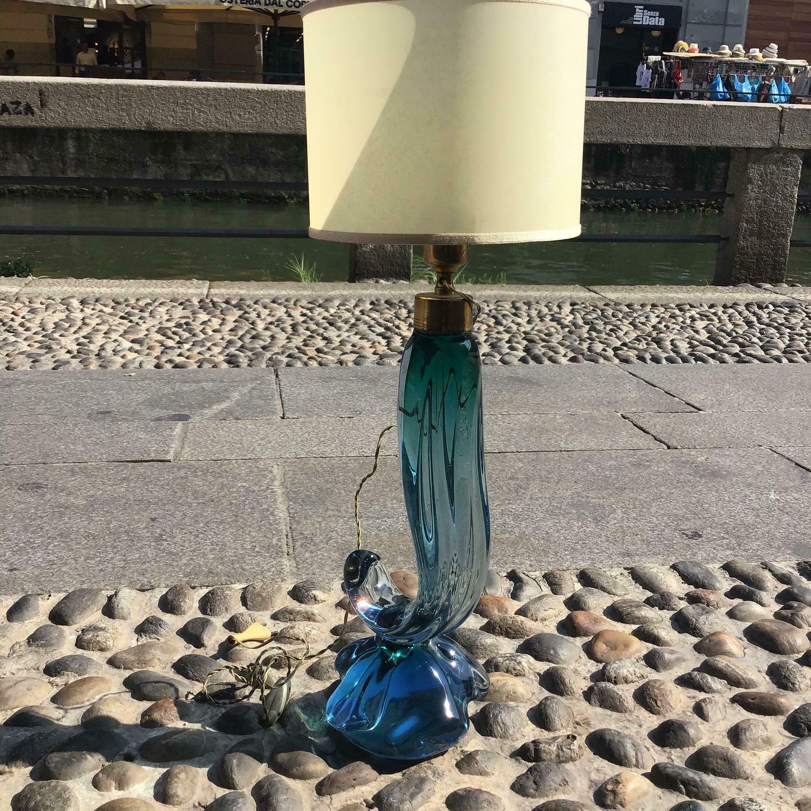 Seguso Flavio Poli Table Lamp Murano Glass Brass Lampshade 1950s Italy photo vinterior