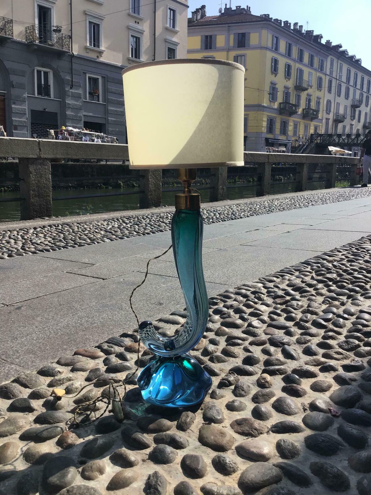 photo for sale Seguso Flavio Poli Table Lamp Murano Glass Brass Lampshade 1950s Italy