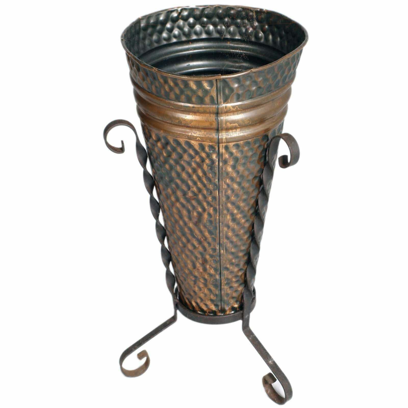1940s Hand Embossed Umbrella Stand In Burnished Brass And Wrought Iron, 1940s photo furniture