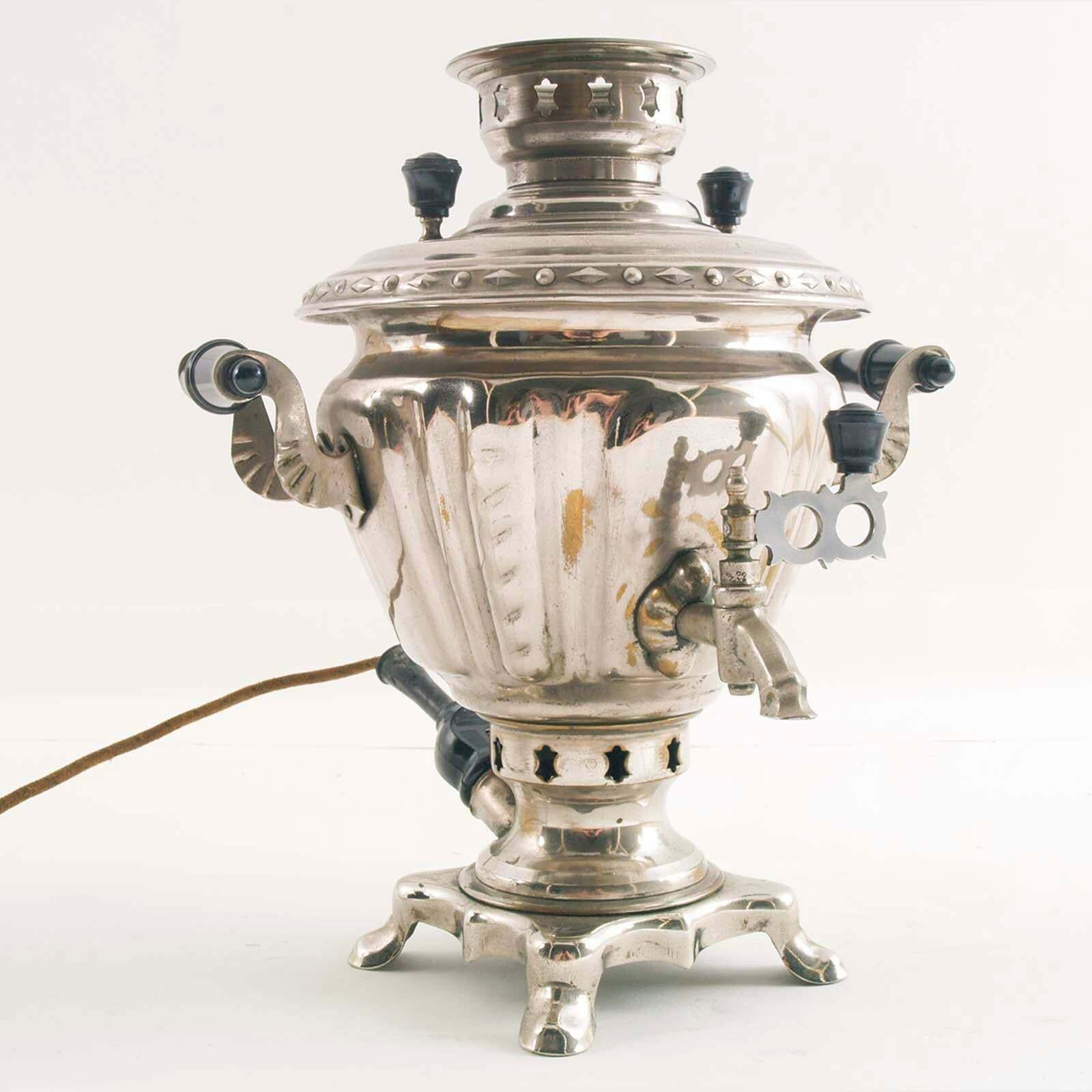 Vintage Russian Samovar Electric Kettle Silver Plated Brass, Working photo furniture