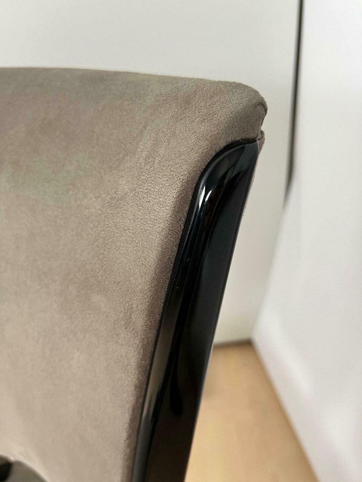 photo for sale Set Of Six Art Deco Chairs, Black Lacquer, Grey Alcantara, France Circa 1930
