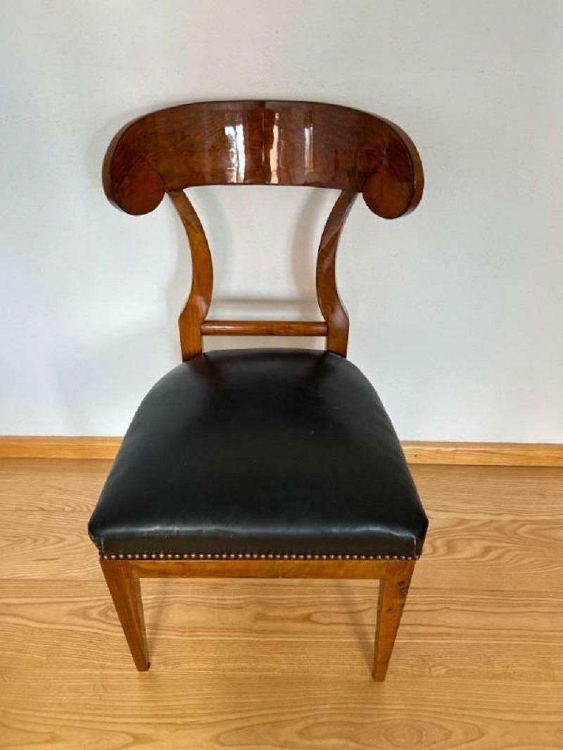 photo for sale Biedermeier Shovel Chair, Walnut Veneer, Black Leather, Austria Circa 1820