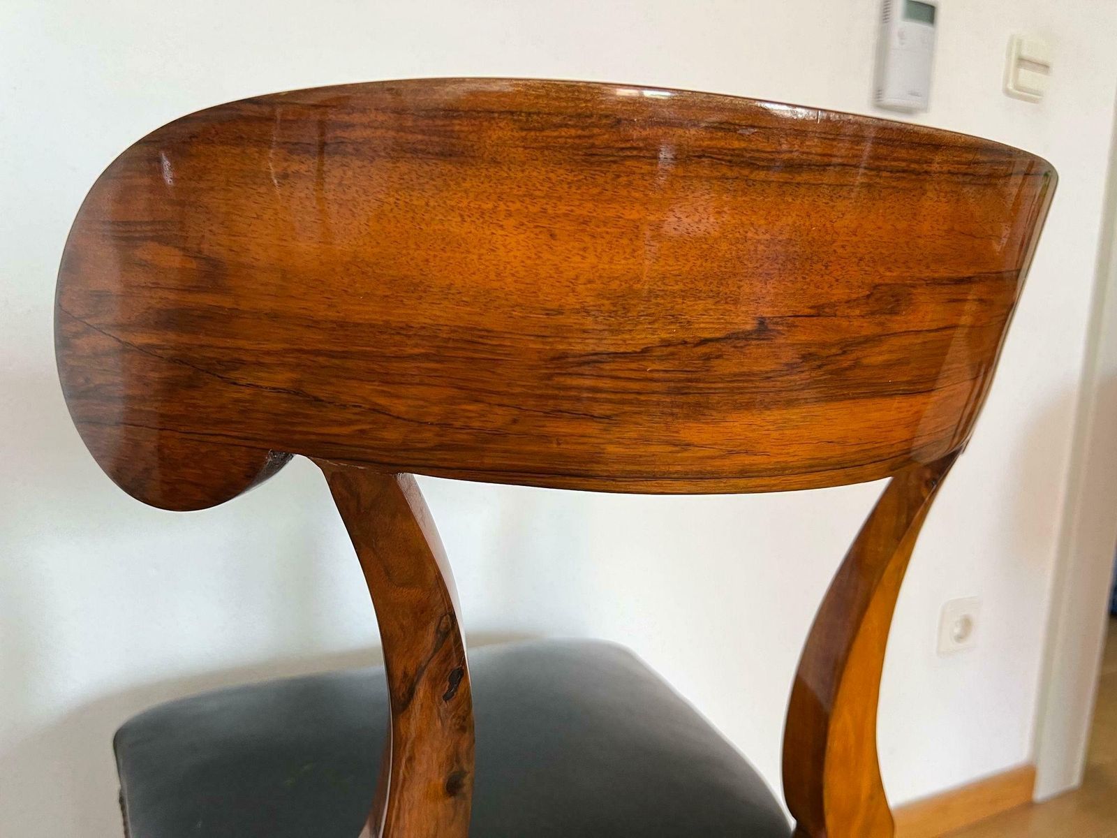photo buy Biedermeier Shovel Chair, Walnut Veneer, Black Leather, Austria Circa 1820