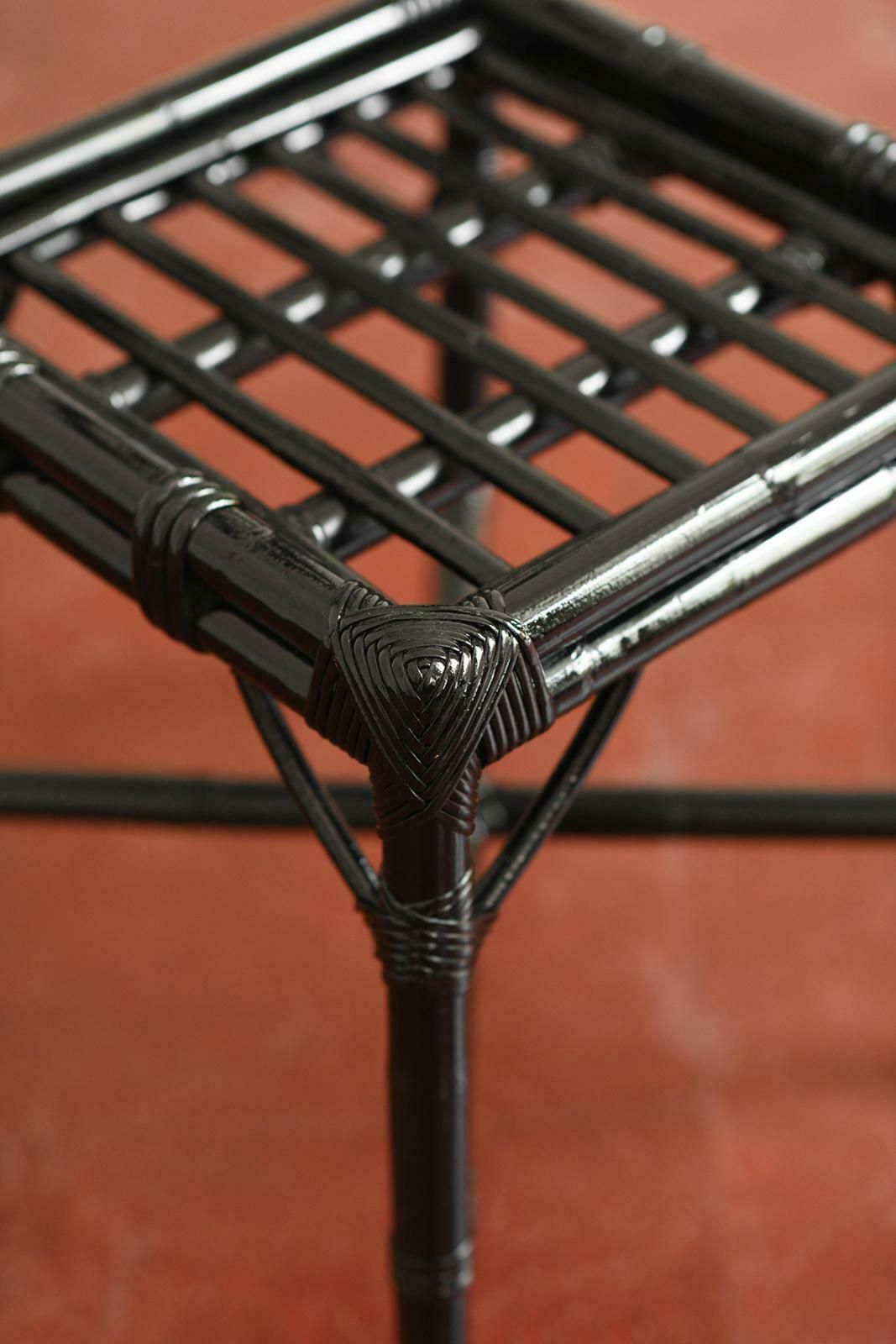 Set Of 4 Black Lacquered Rattan Chairs, Italy 1970 photo vinterior