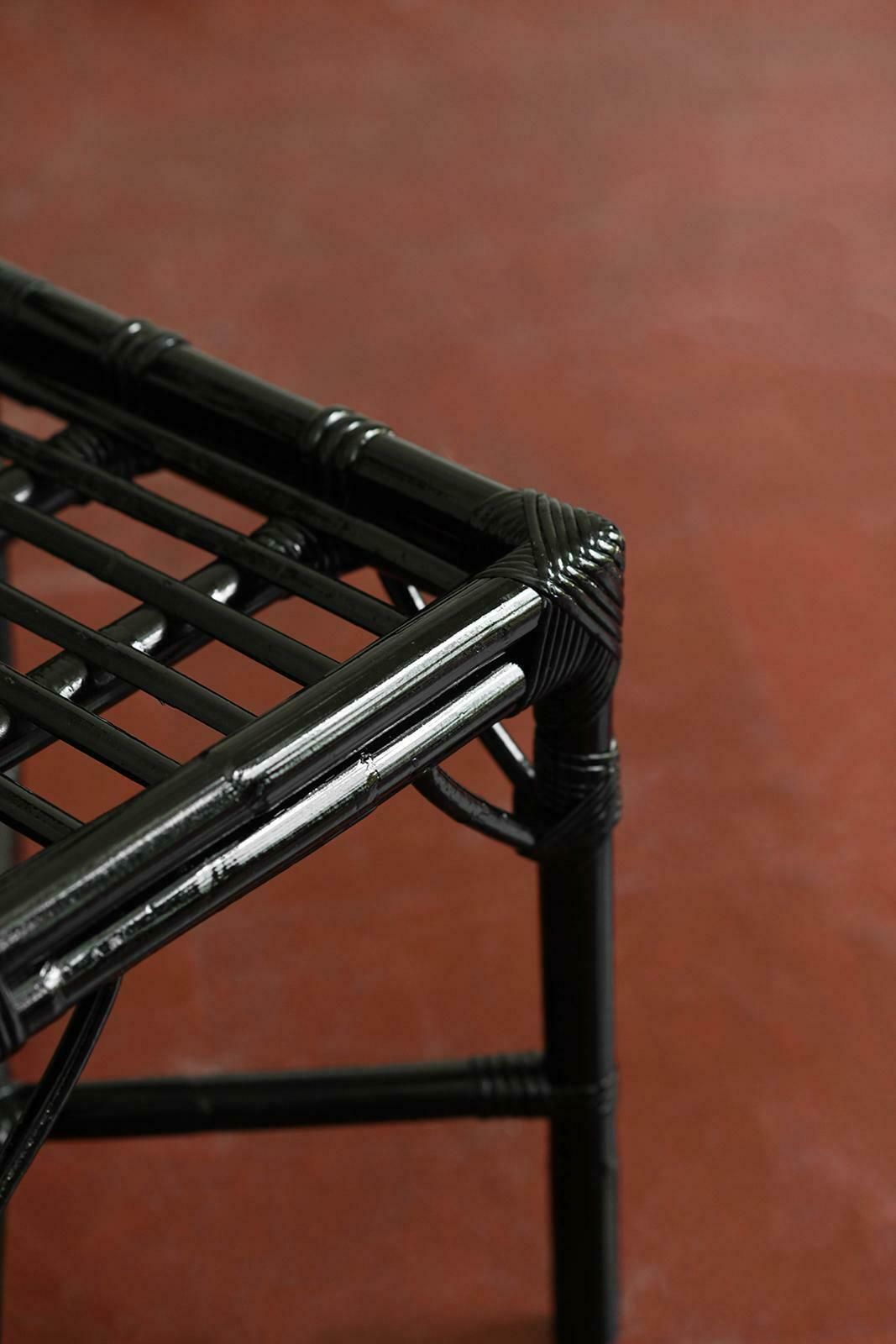 Set Of 4 Black Lacquered Rattan Chairs, Italy 1970 photo buy