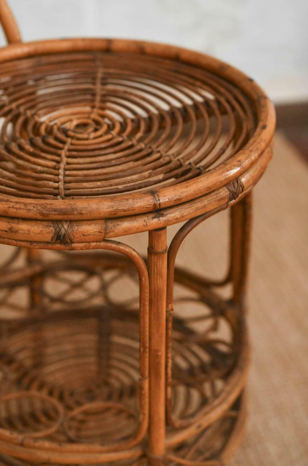 Set Of Bamboo Cane Cart And Circular Side Table, 1960s photo vinterior