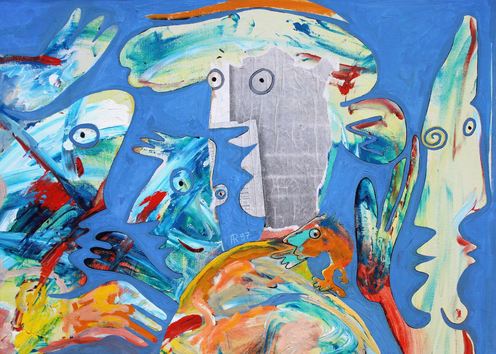 Meeting. 1997. Oil, Collage, Canvas, 53.5x75 Cm1997