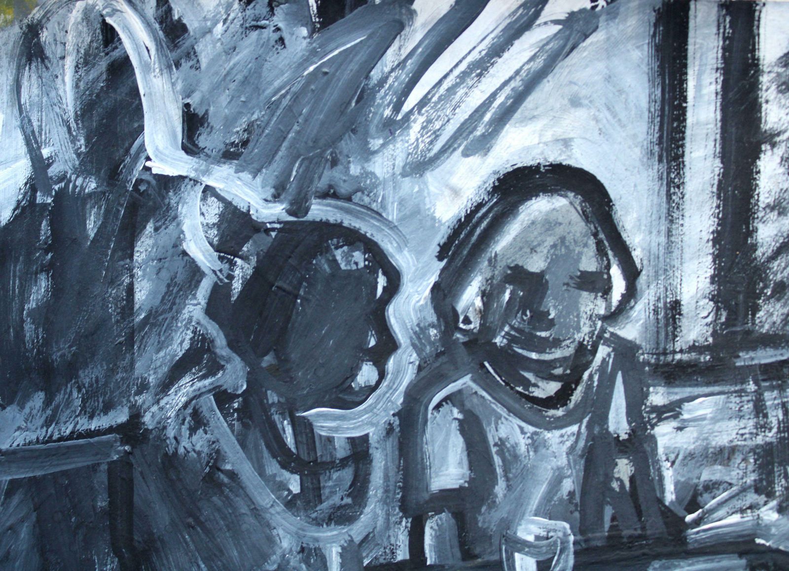 Ansis Butnortwo In The Bar. 2023, Gouache, Paper, 25 X 25 Cm2023 photo vinterior