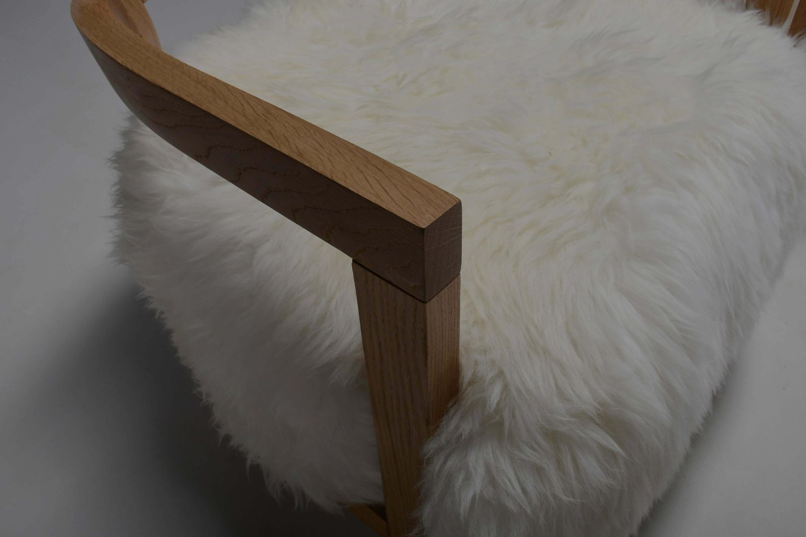 Set Of Two Solid Oak And Off White Sheepskin Chairs, Switzerland, 1970s photo buy