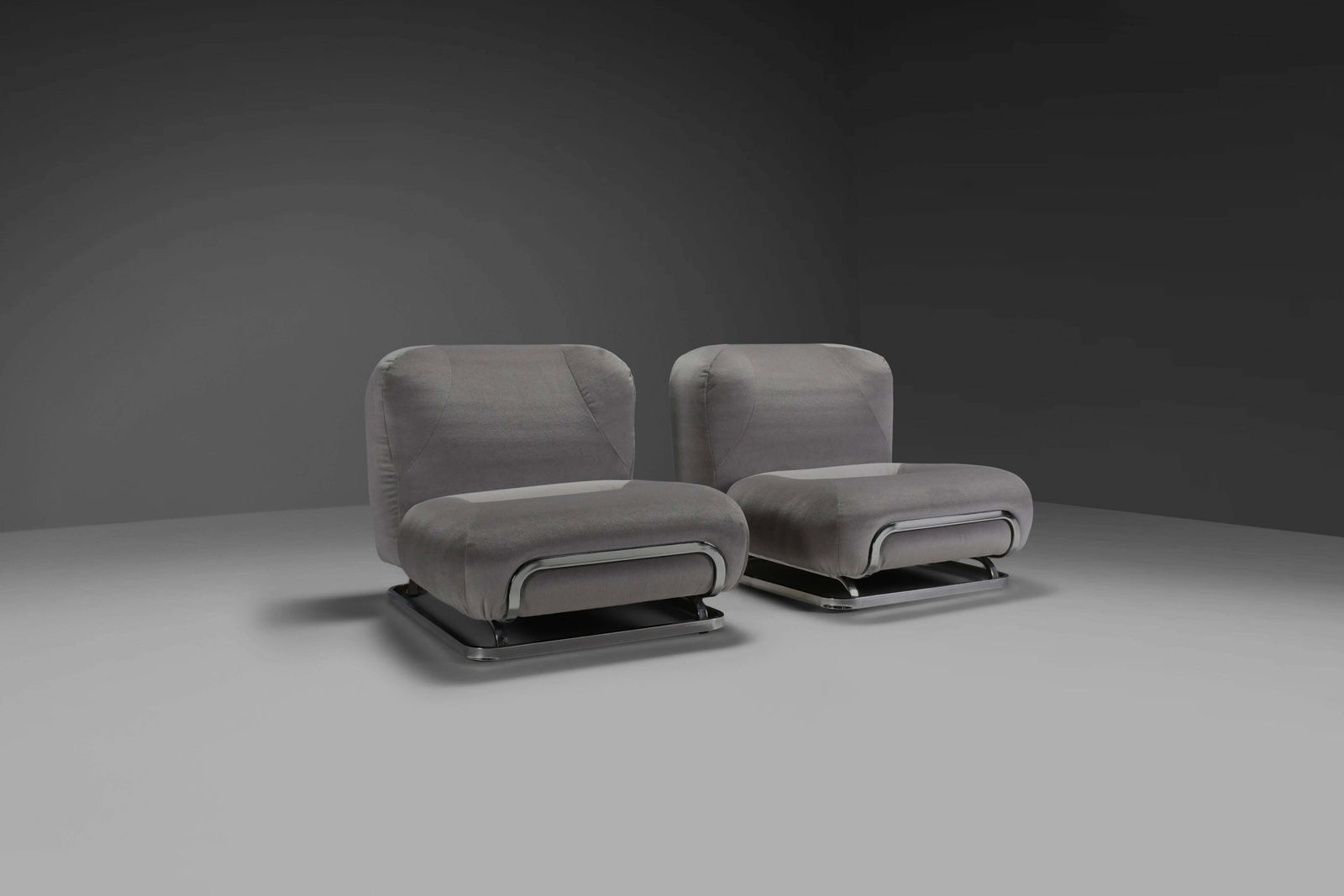 photo for sale Beautiful Grey Mohair And Chrome Lounge Chairs Made In Italy In The 1970s
