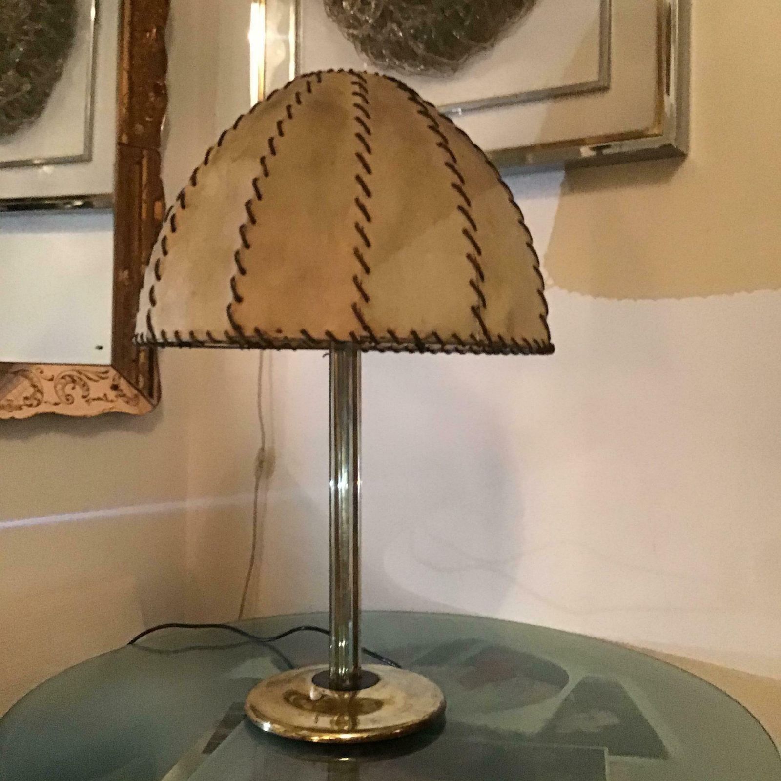Fontana Arte Max Ingrand Table Lamp Brass Glass Wood Lampshade 1940 Italy photo furniture
