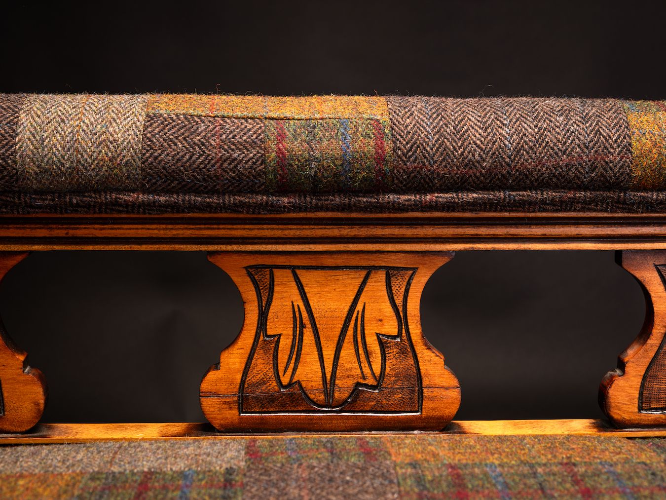 photo furniture Antique Mahogany Chaise Lounge Upholstered In Handcrafted Harris Tweed Patchwork