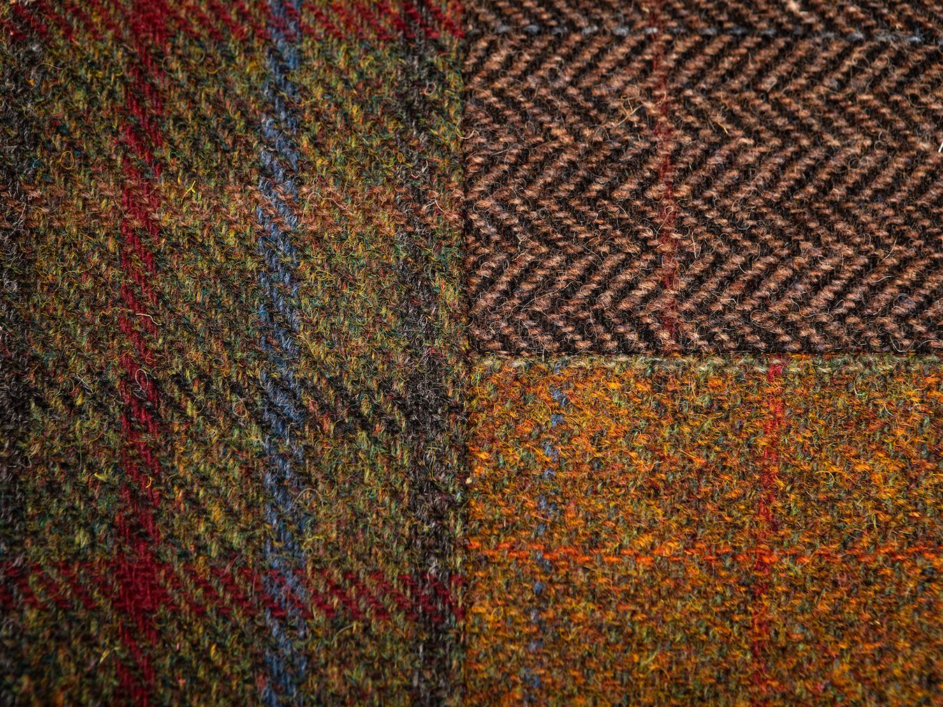 photo vinterior Antique Mahogany Chaise Lounge Upholstered In Handcrafted Harris Tweed Patchwork