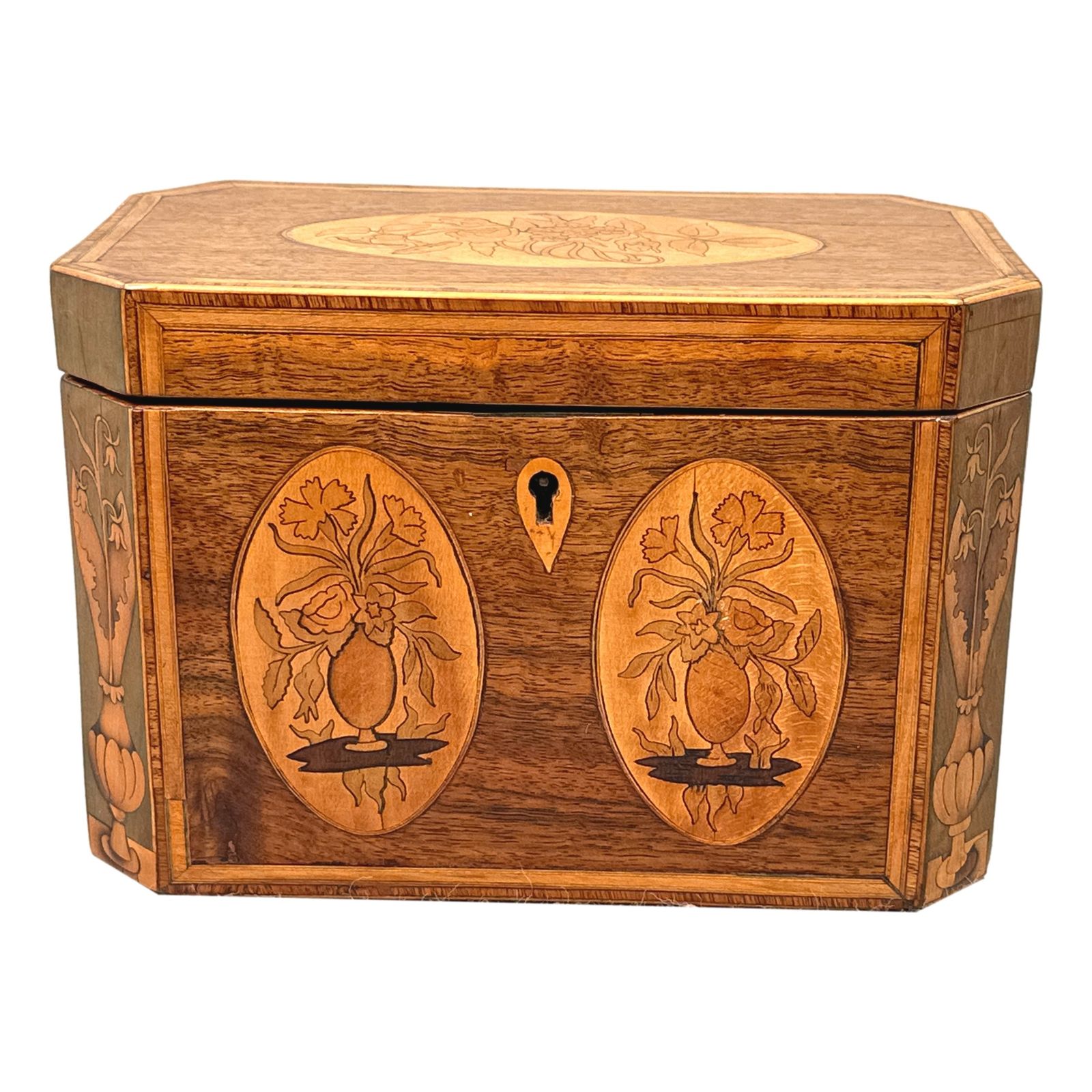 Georgian Mahogany Tea Caddy With Floral Inlaid Decoration (England, Circa 1780) photo buy